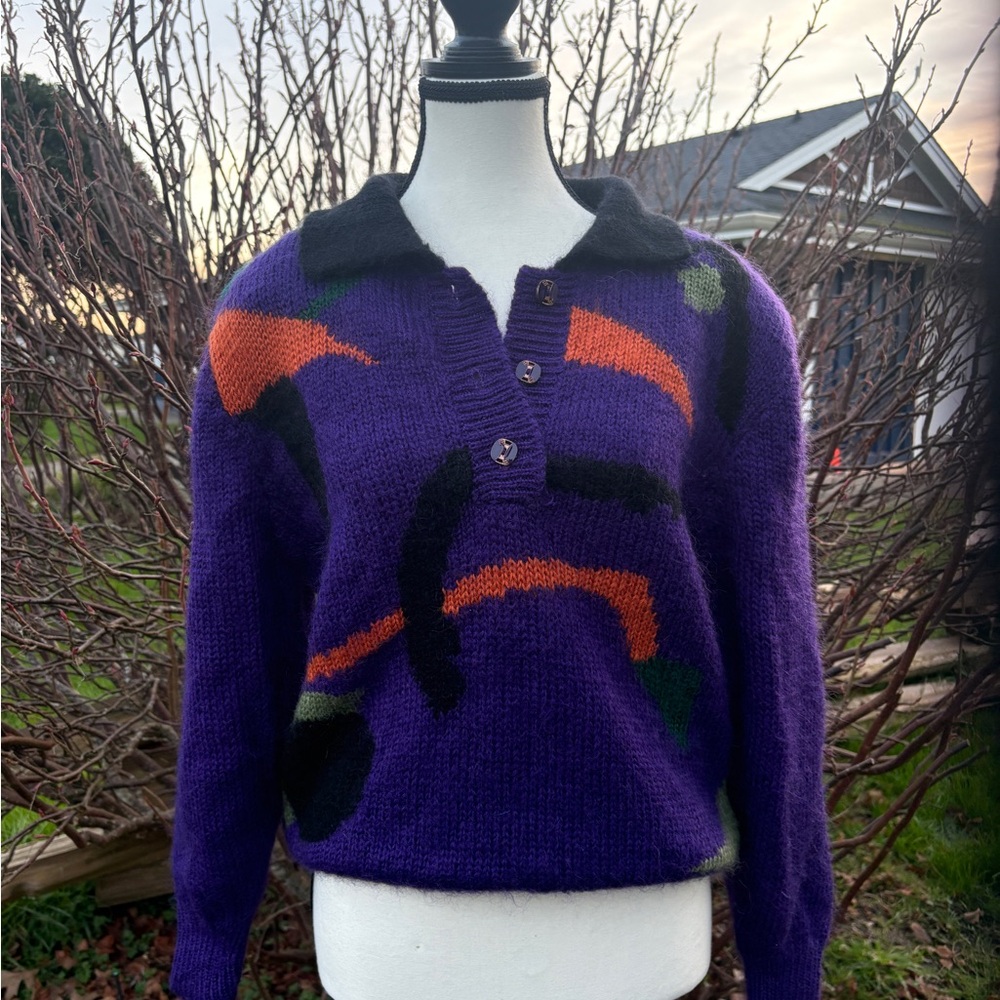 Vintage Lei Condotti Abstract Mohair Blend Sweater | Purple | M/L - Picture 1 of 7